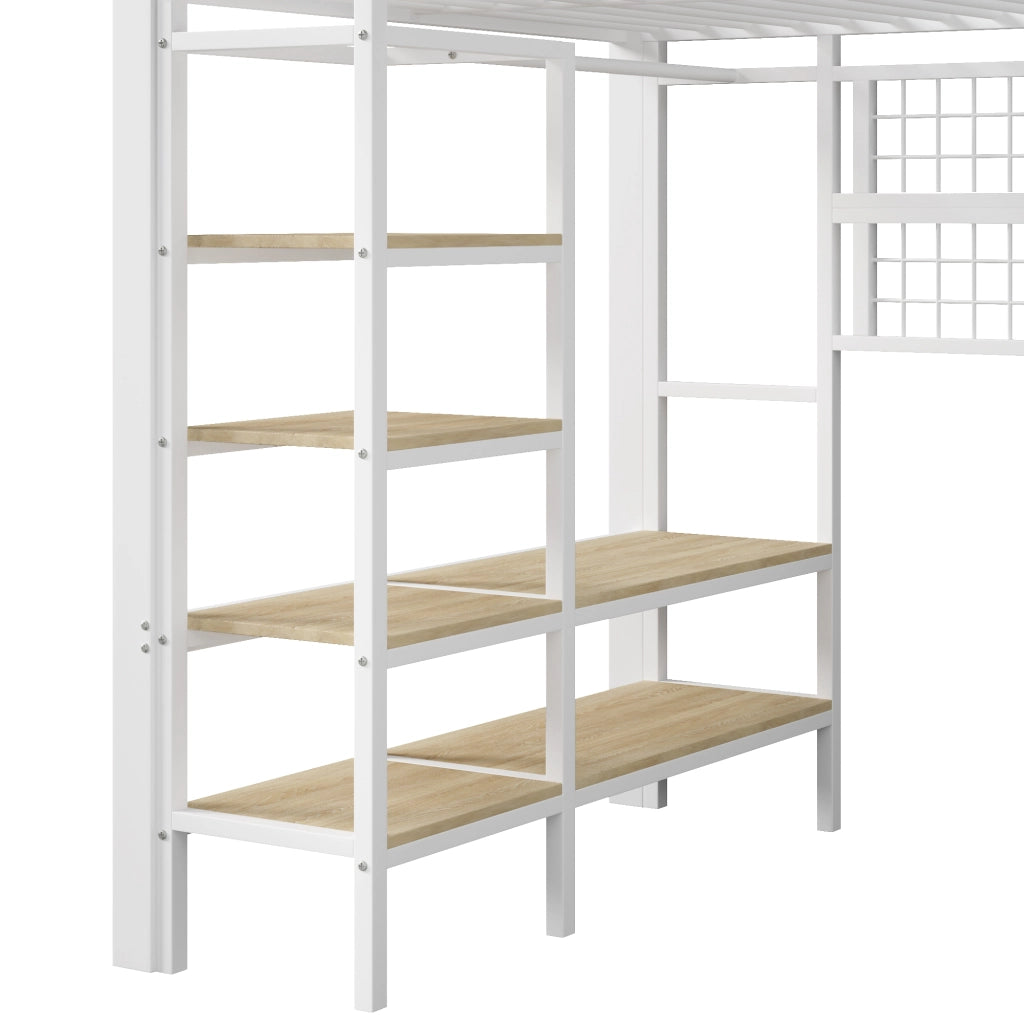 LETTO a soppalco 140x200 cm in metallo e MDF bianco con LED
