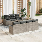 Set Divano da Giardino  8 Pezzi con Cuscini Rattan Polietilene Grigio Chiaro