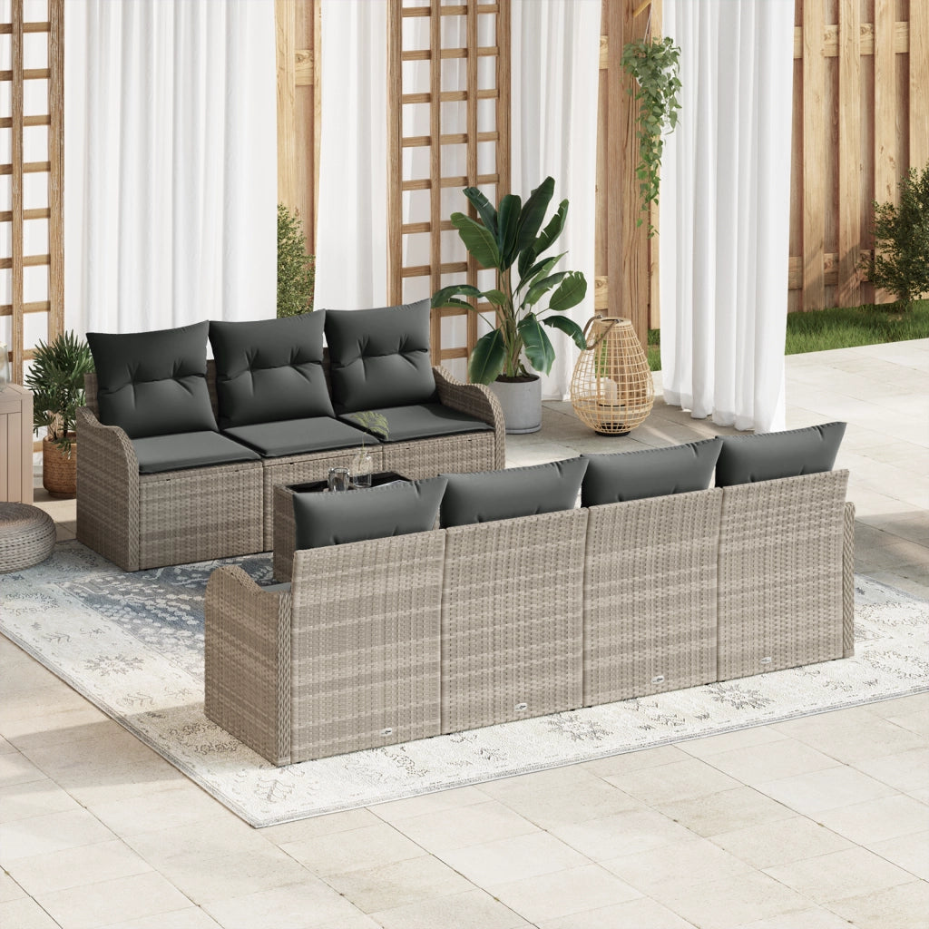Set Divano da Giardino  8 Pezzi con Cuscini Rattan Polietilene Grigio Chiaro