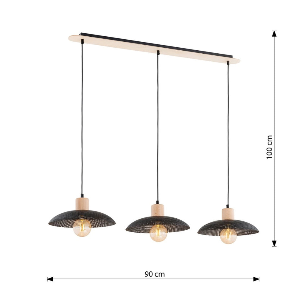 Lampada a sospensione Kobe in acciaio nero e legno