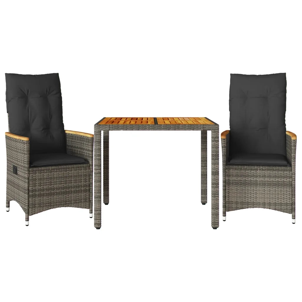 Set da BistrÃ² 3 pz con Cuscini Grigio in Polyrattan