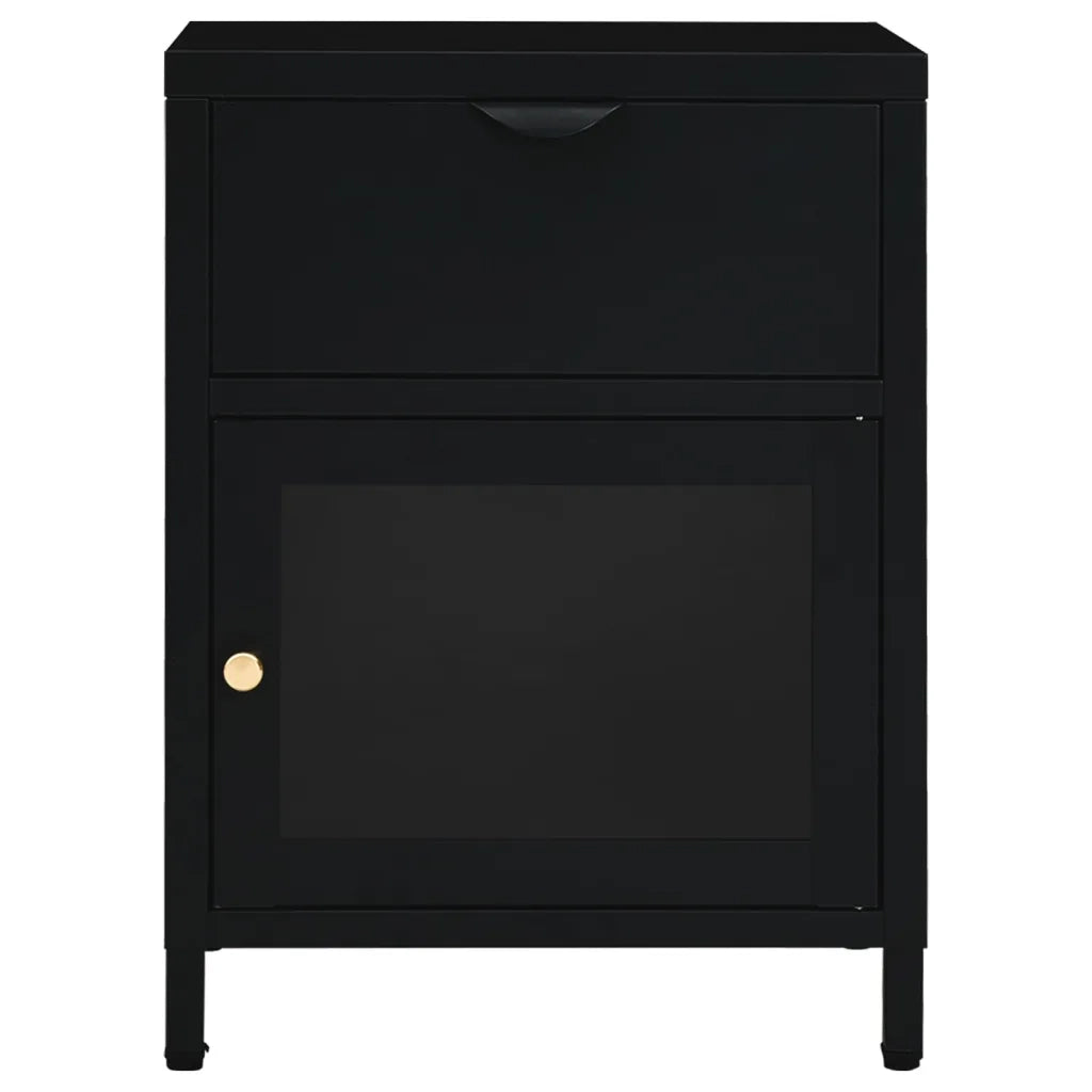 Comodino | Armadio da Notte | Mobiletto da notte Nero 40x30x54,5 cm in Acciaio e Vetro