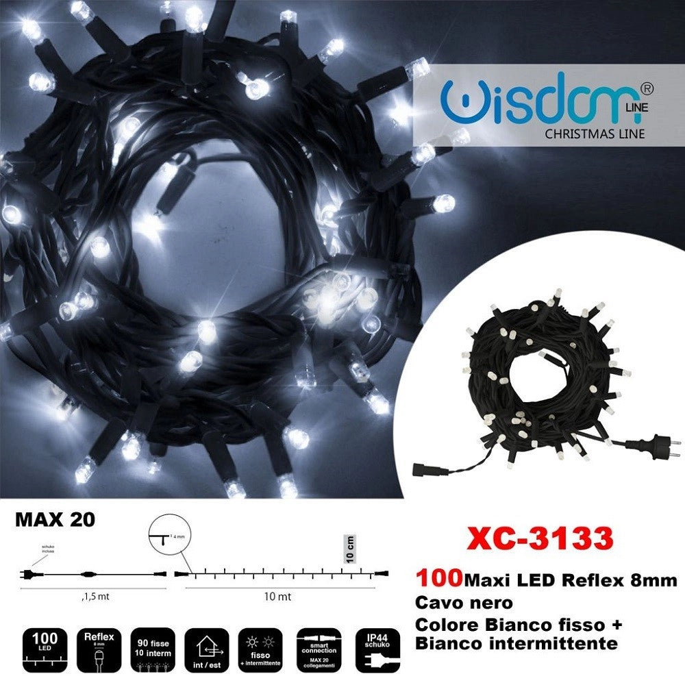 Trade Shop - Catena Luminosa 100luci Led Lucciole Bianco Fisso + Bianco Intermittente Xc-3133 -