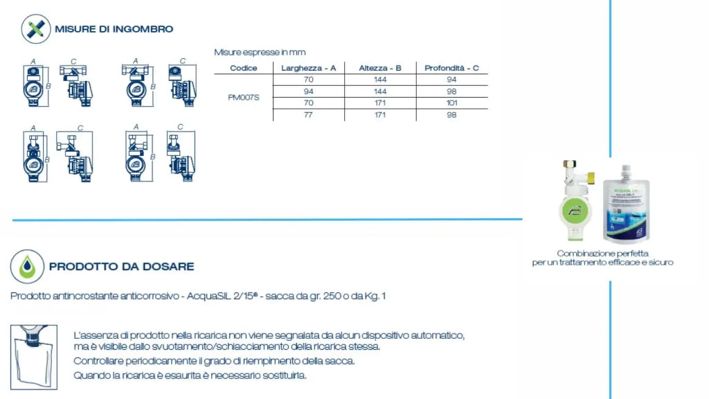 Acqua brevetti pompa dosatrice anticalcare MiniDue 360° da 1/2" - PM007S