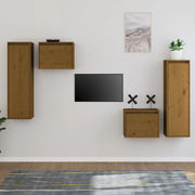 Mobili Porta TV 4 pz Miele in Legno Massello di Pino cod mxl 23416