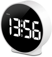 Alarme da 4 pollici con LED, 3 livelli di luminosità, visualizzazione 12/24 ore, doppia funzione sveglia e pausa, alimentazione USB, orologio da tavolo adatto per camere da letto, bambini e adulti - cassa bianca - lettere bianche