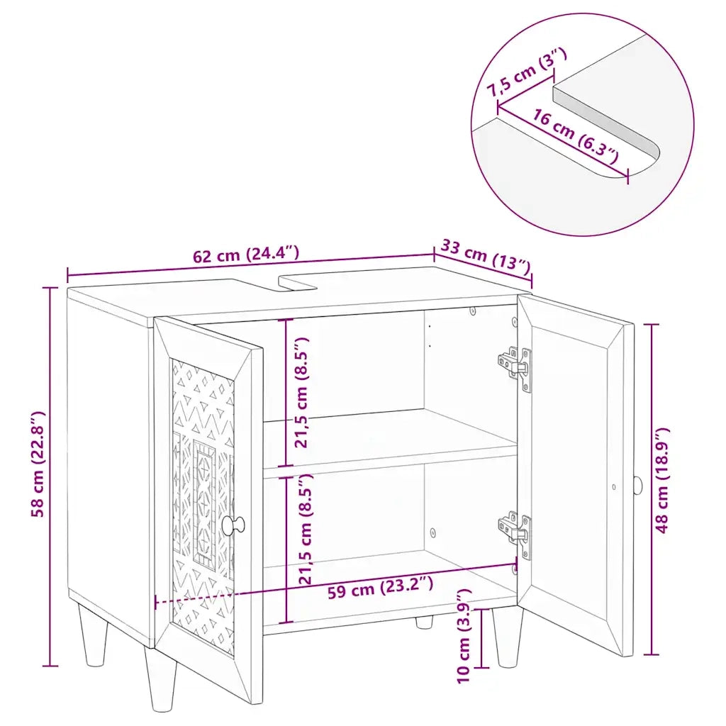 vidaXL Mobile da Bagno Bianco 62 x 33 x 58 cm Legno Massiccio Mango