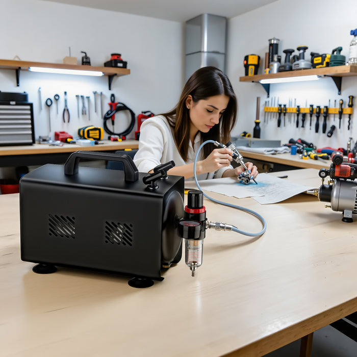 Compressore aerografo AS18TB 1/6 CV, con portata d'aria 20-23 l/min, compressore silenzioso per pistola aerografo con serbatoio da 1 litro, aria compressa per aerografia