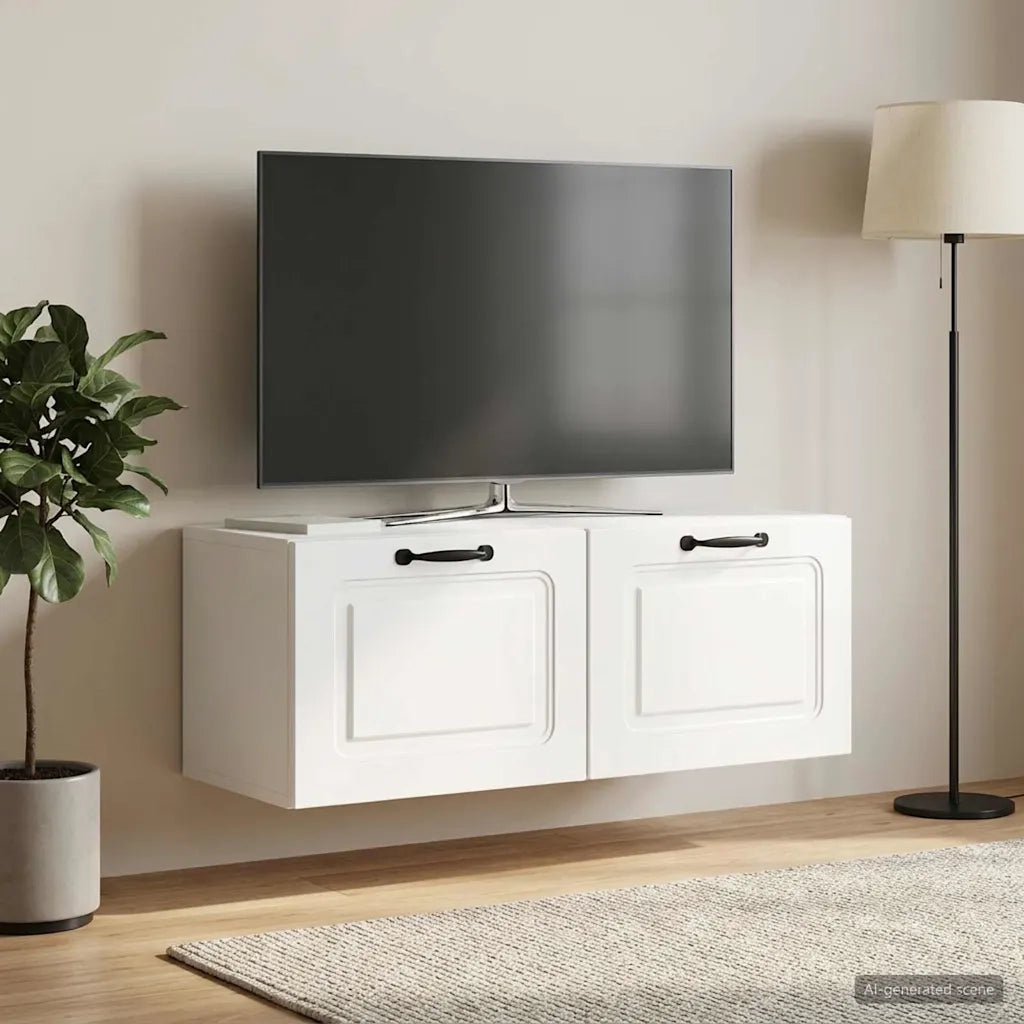 Mobile Porta TV da Muro Bianco Lucido 78,5 x 31 x 30 cm 899399