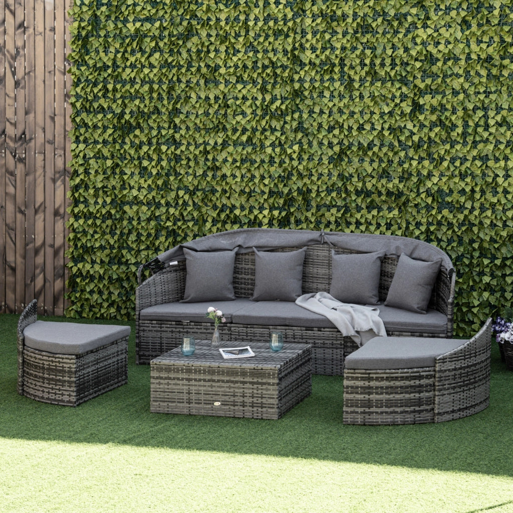 Set salotto da giardino 4 posti con cuscini ¨C zephmum ¨C polyrattan grigio metallo 230x145x80