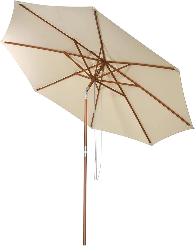 Ombrellone da Giardino 270/300cm con 8 Stecche, Angolo Inclinabile, Anti UV, Ombrellone Parasole Antivento con Struttura in Legno per Spiaggia, Balcone, Patio, senza Base, Beige