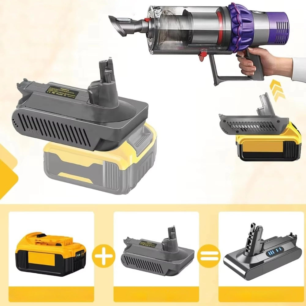 Adattatore Batteria di Ricambio compatibile con Aspirapolvere Dyson V10 – Per Batterie Dewalt 18V/20V/60V