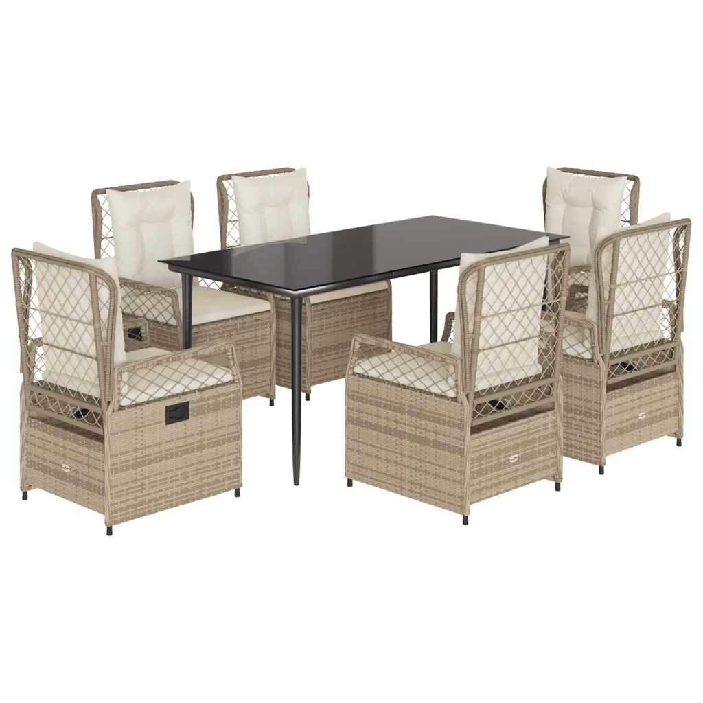 vidaXL Set da Pranzo da Giardino 7 pz con Cuscini Beige in Polyrattan