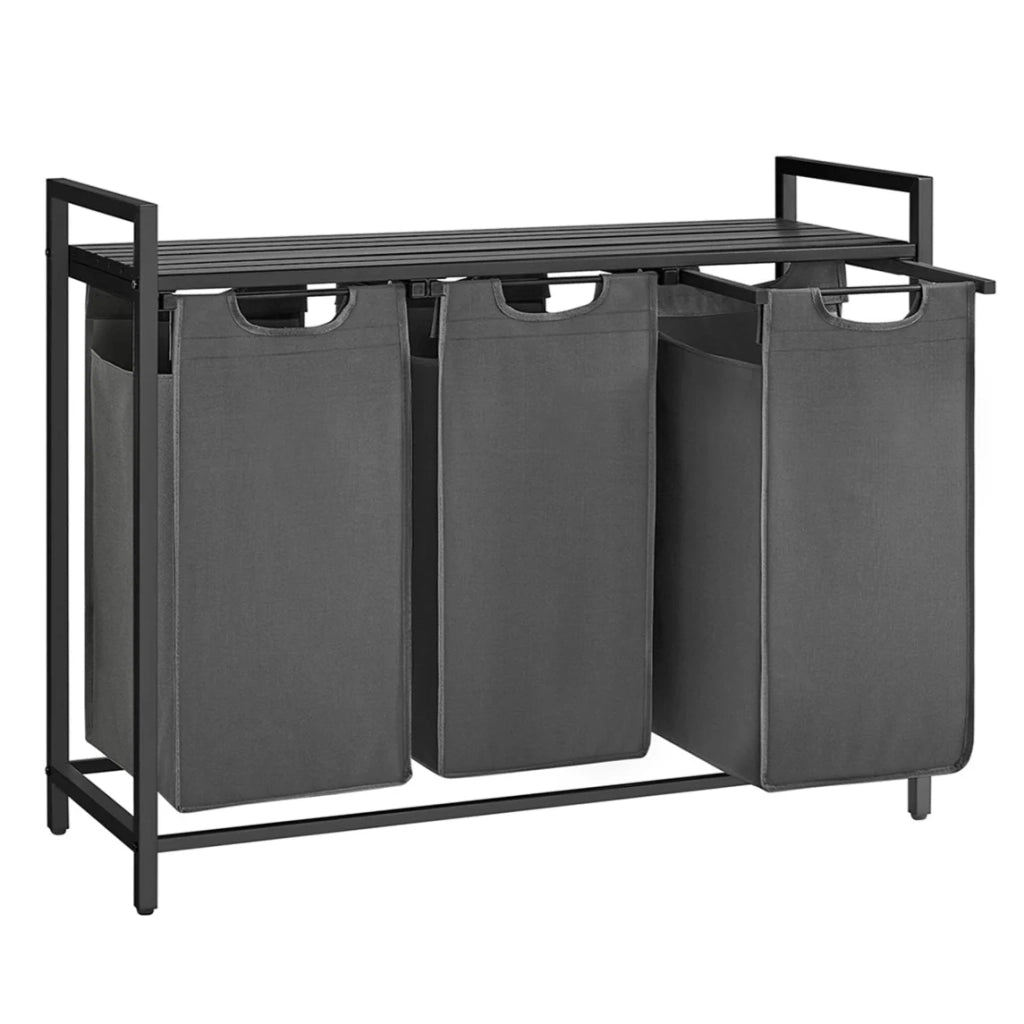 Cesto portabiancheria con 3 scomparti e 1 ripiano rimovibile per sacchetti capacità 38 l per sacchetto per bagno/lavanderia grigio 12_0006757