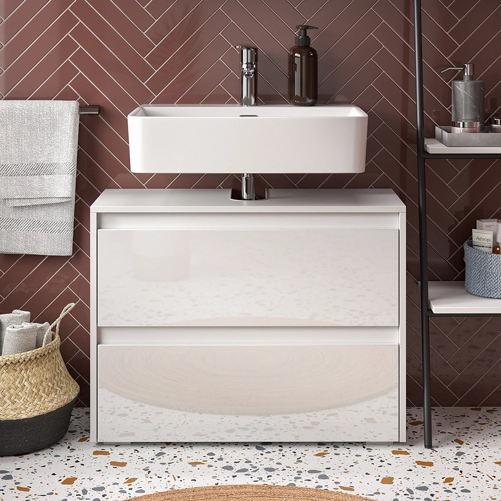 Vicco Mobile sottolavabo per bagno Bianco/bianco lucido 80.1 x 62 cm con 2 cassetti