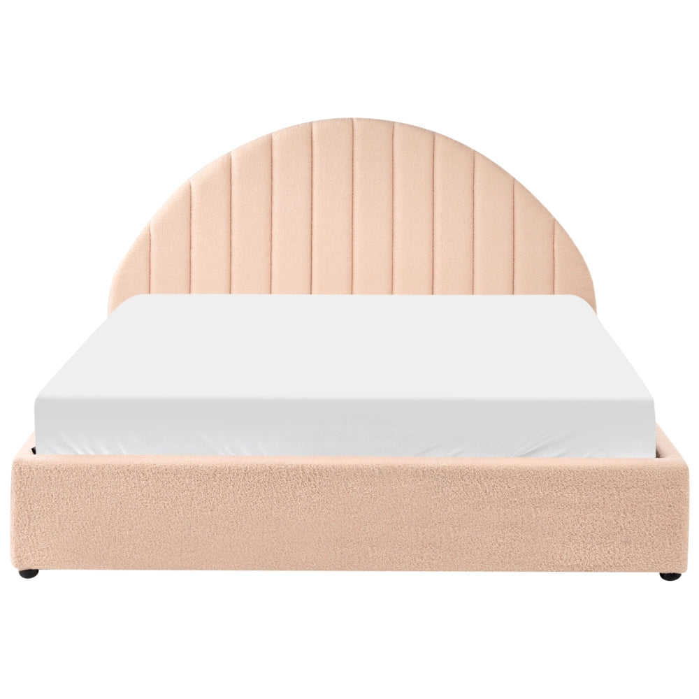 Letto minimalista con contenitore 160 x 200 cm in bouclé stile moderno con testiera rosa pesca