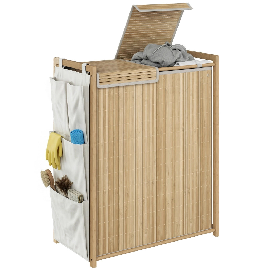 Cesto portabiancheria in bamb¨´ con sacco estraibile e tasche laterali ¨C Xylo ¨C 120L naturale