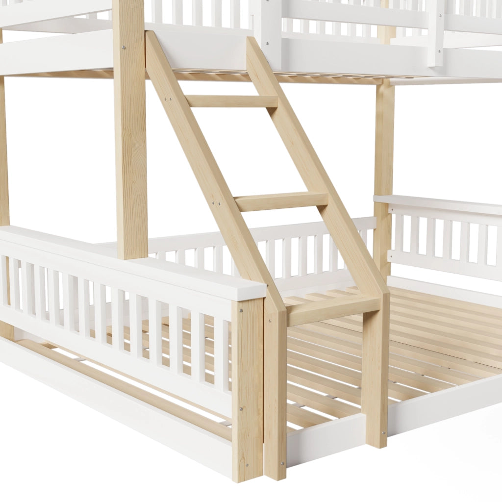 Letto a castello 3 posti 90×200 cm e 140×200 cm con scala; sponde; senza materasso; legno massiccio