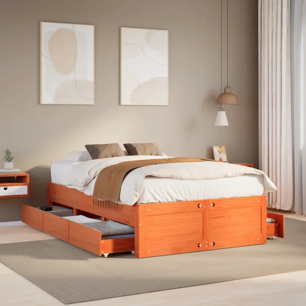 vidaXL Giroletto senza Materasso con Cassetti Marrone Cera 135x190 cm