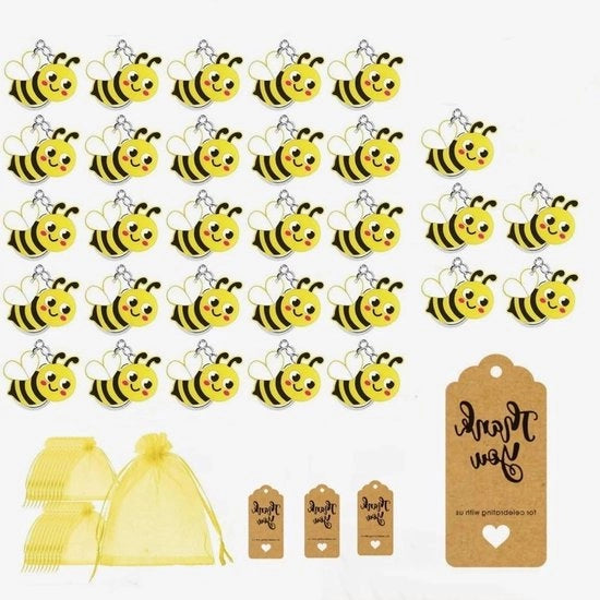 30 mini-schienali chiave con supporto in cartone Kraft e velo giallo organza - Schienali chiave animali schienali chiave regalo per animali