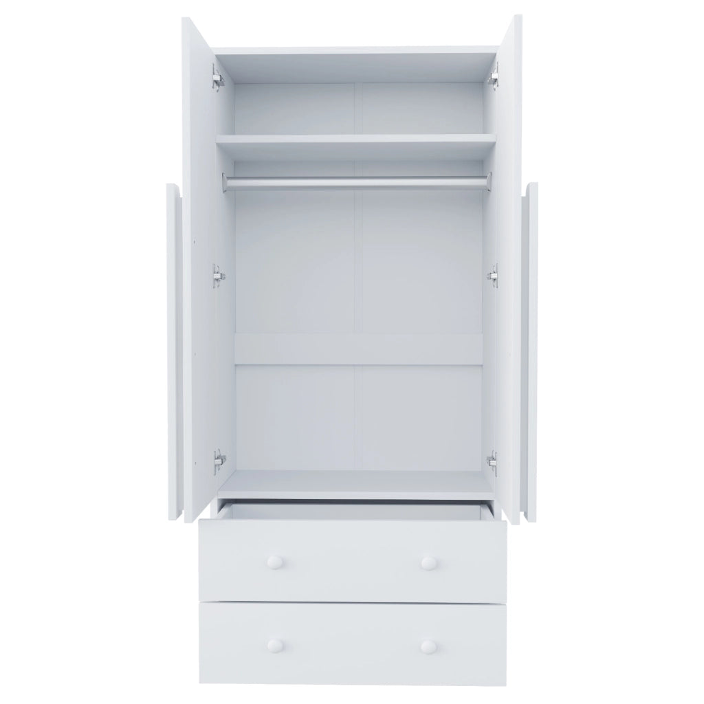 Armadio Guardaroba Bianco 70×40×170 cm con 2 Ante; Cassetti e Ripiani Interni per Camera da Letto