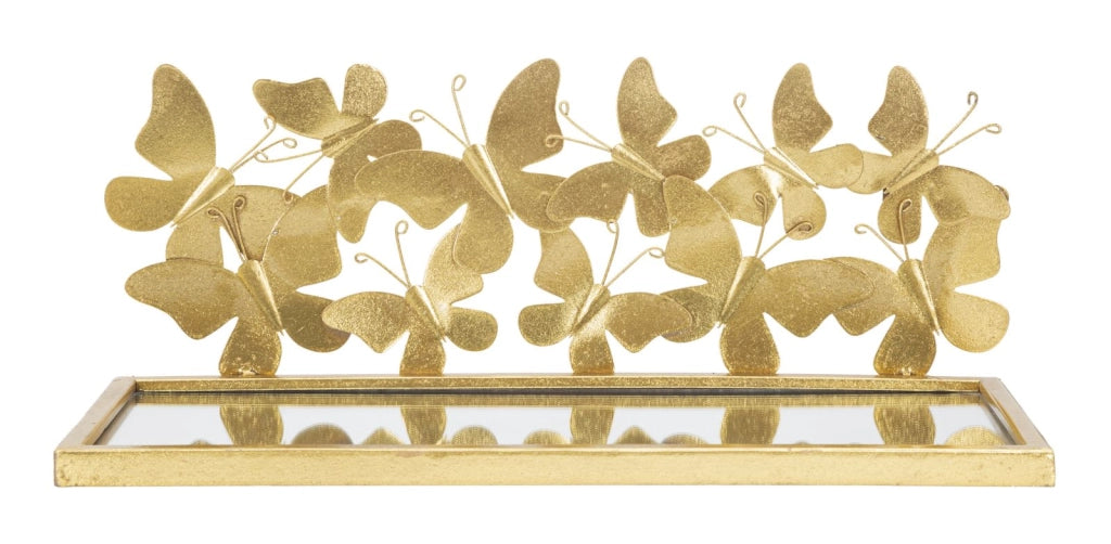 Comodino coppia mensola BUTTERFLIES 43x19,2x16,5 cm metallo dorato con piano in vetro