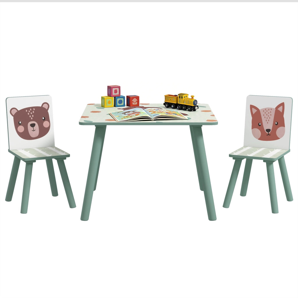 Tavolo per bambini con sedie ¨C zephmum ¨C 3 pezzi verde motivo animali