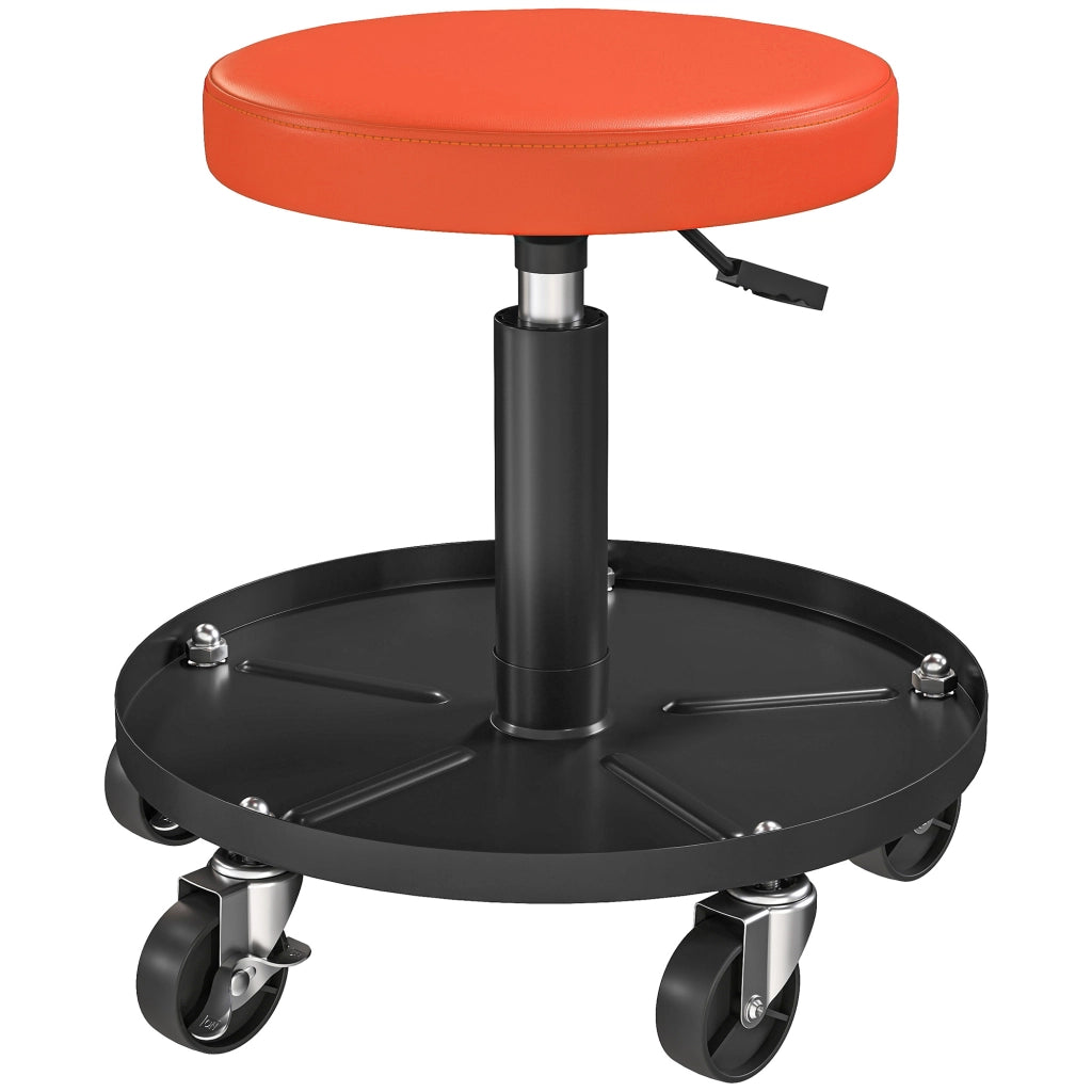 Sgabello da Lavoro con Ruote e Ripiano ¨C Zephmum ¨C Regolabile 38-50cm Arancione