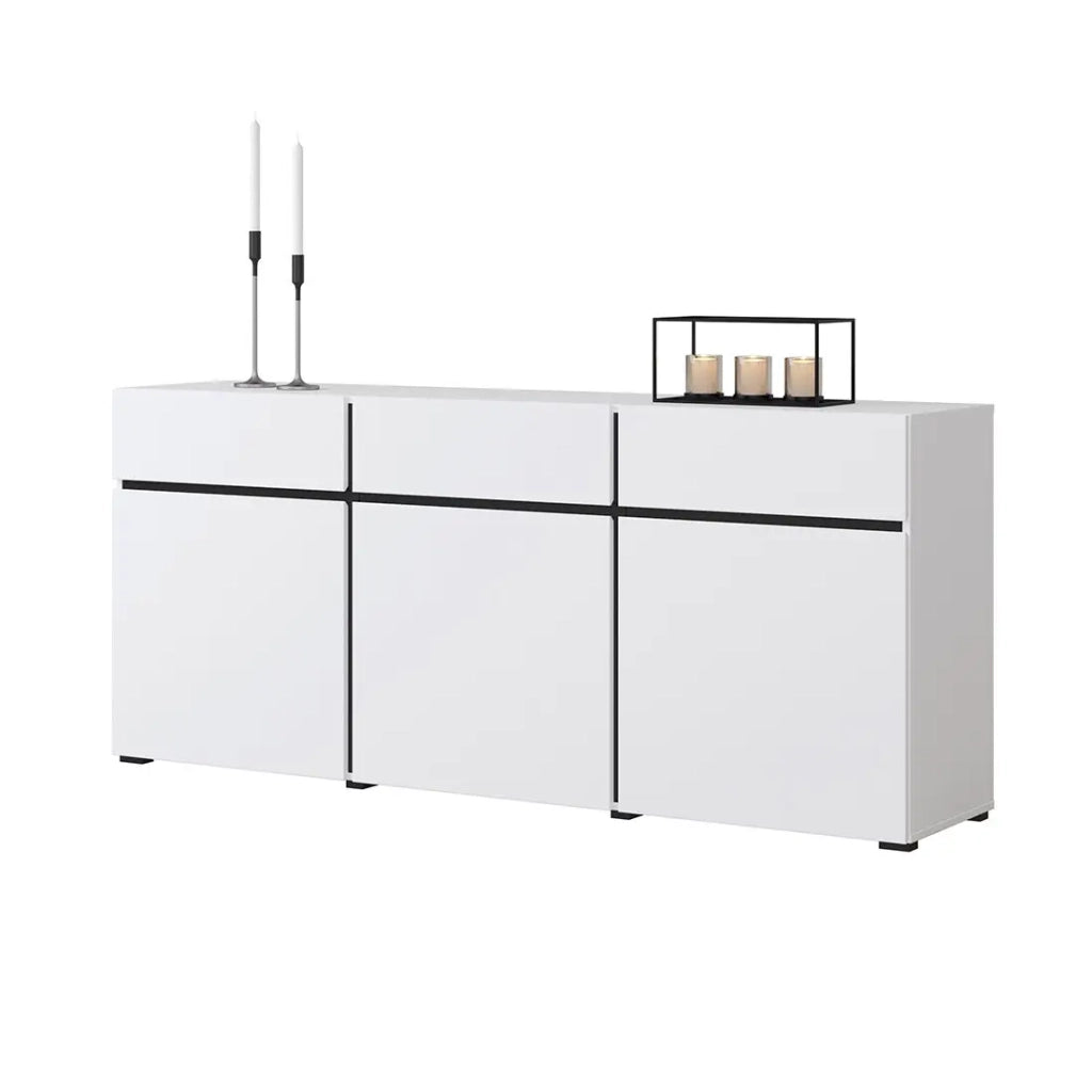 Buffet colori bianco e nero 180cm collezione HAVANA. Credenza di design con 3 porte e 3 cassetti.