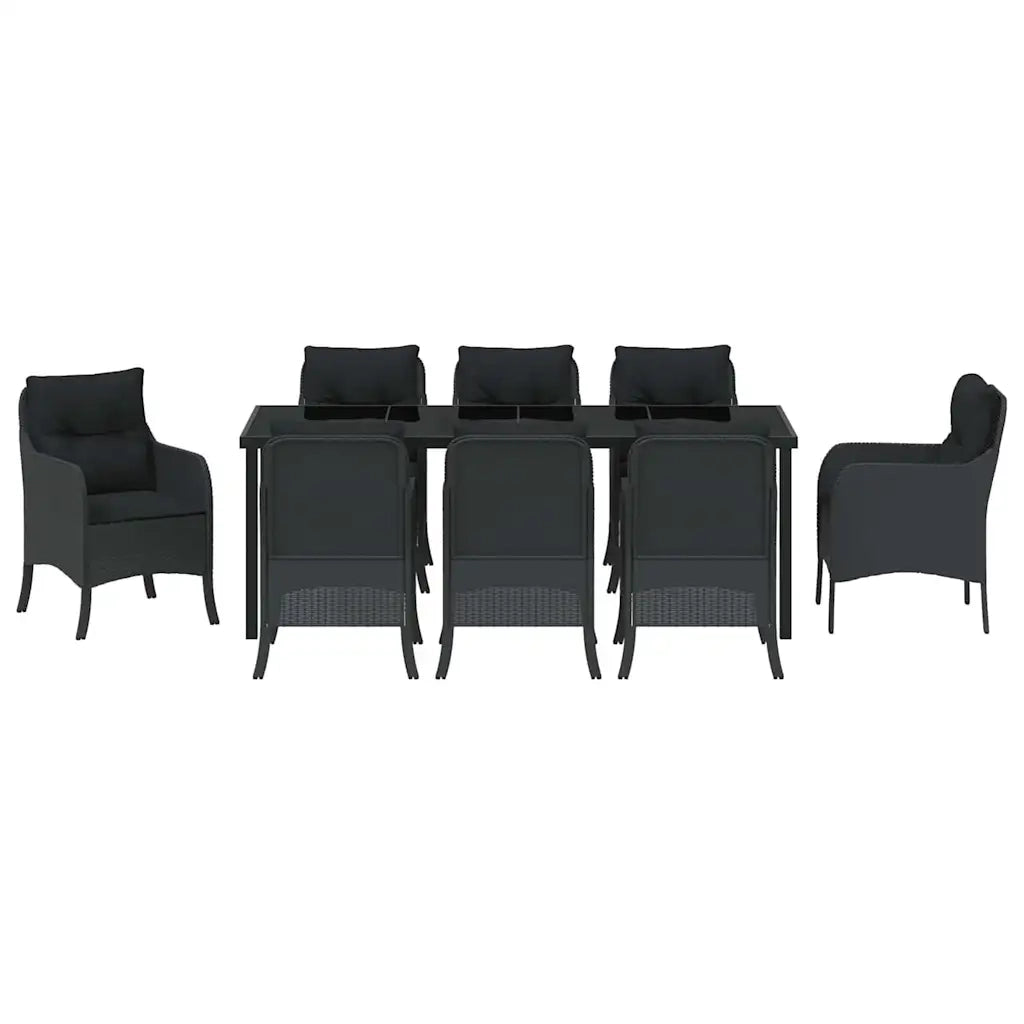 Set da Pranzo per Giardino con cuscino 9 pcs Nero polyrattan 3380154
