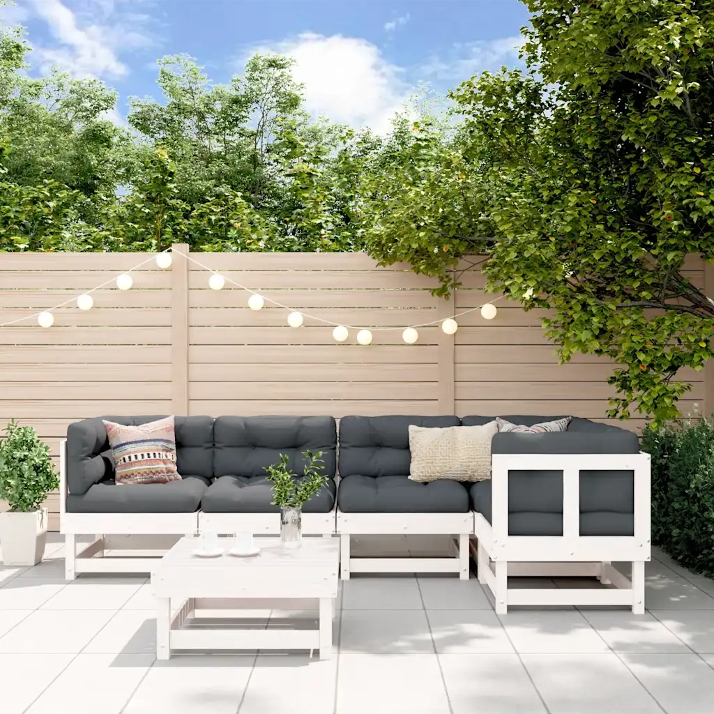 Set Divani da Giardino 6pz con Cuscini in Legno Massello Bianco 3185984