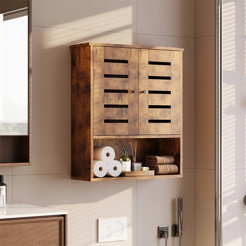 Mobile da bagno sospeso in bronzo rustico con ripiano e montante a muro in stile loft da 60 cm