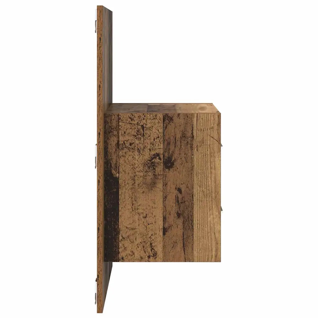 Set di 2 Mobiletto da Comodino | Armadio da Notte | Mobiletto da notte a parete con cassetto Legno vecchio