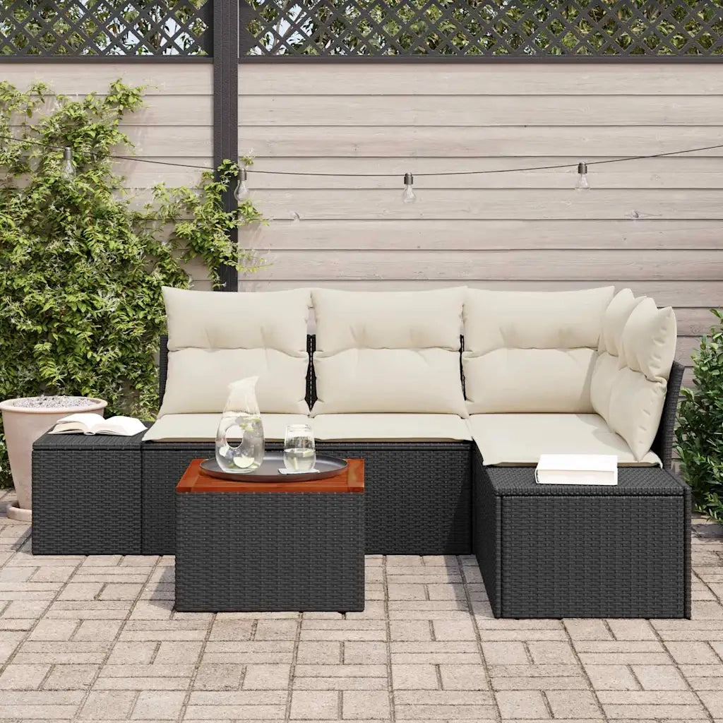 Set Divano da Giardino 5 pcs Nero e Crema polyrattan 3356619