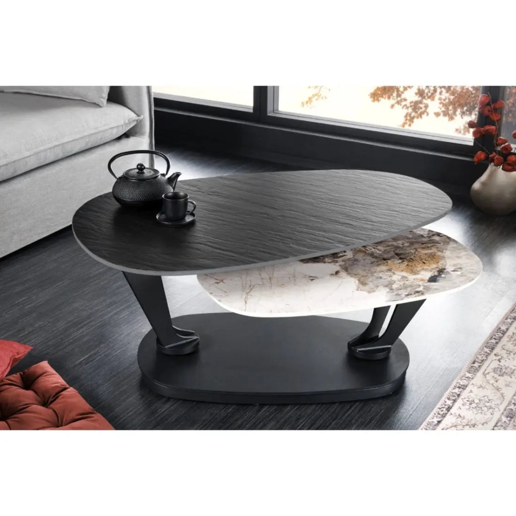 Tavolino ORBIS 160 cm in metallo nero con piani girevoli e rimovibili