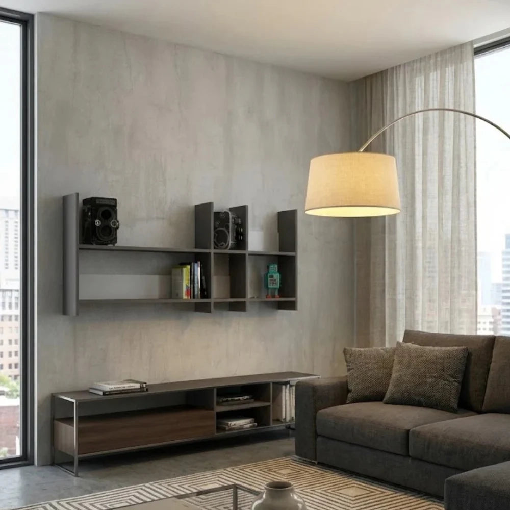 Libreria da parete Skyline grigio 150x22x70 cm design moderno salvaspazio | Duzzle