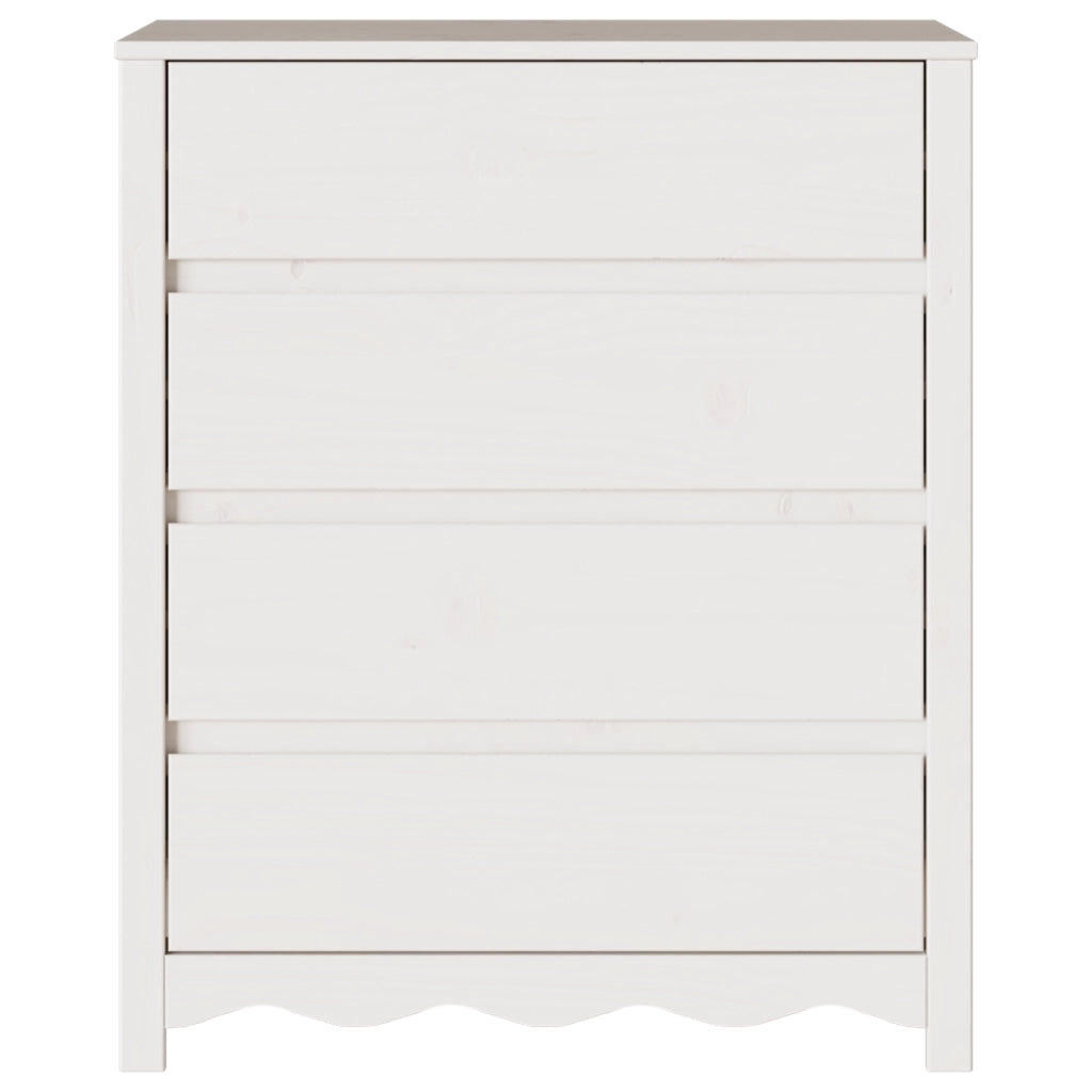 Cassettiera  "DRAMMEN" Bianca 76,5x40x91 cm Legno Massello Pino