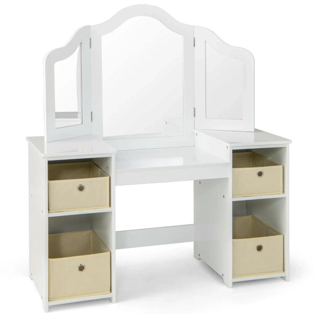 Toeletta per bambini 107 x 40,5 x 117 cm design 2 in 1 con specchio rimovibile e moderno contenitore in MDF bianco 20_0018875