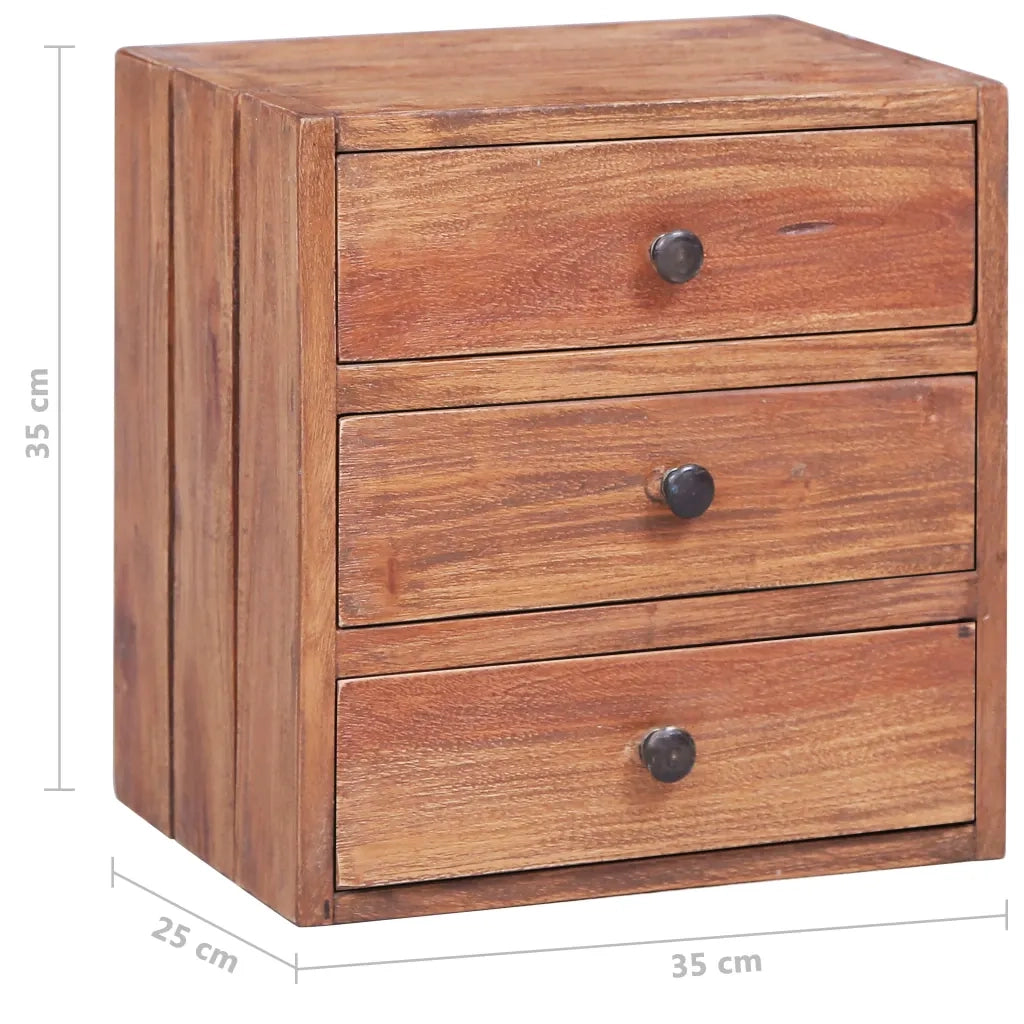 Comodino con 3 Cassetti 35x25x35 cm Legno Massello di Mogano 283938