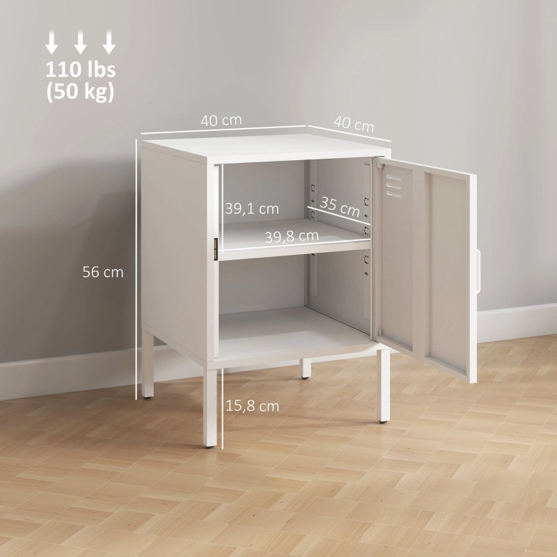 TAVOLINO NOTTE 40x40x56 cm Acciaio Bianco con ripiano regolabile