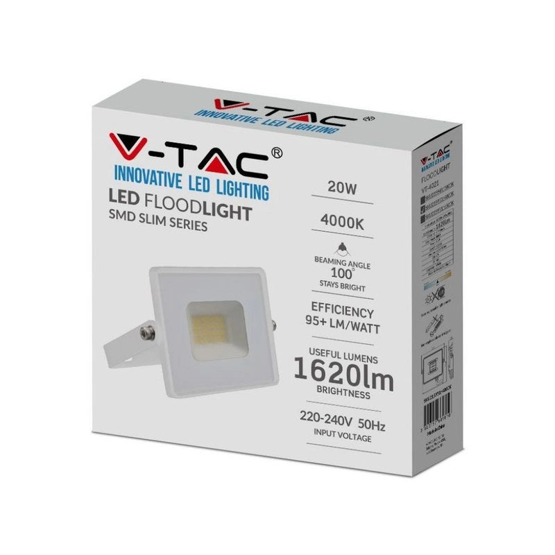 Faro Led Flood Light 20W 1620lm IP65 Slim 121X114X26mm Carcassa Bianca Luce 4000K SKU-215950