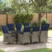 Set Pranzo Giardino 9 Pezzi con Cuscini Grigio Polyrattan