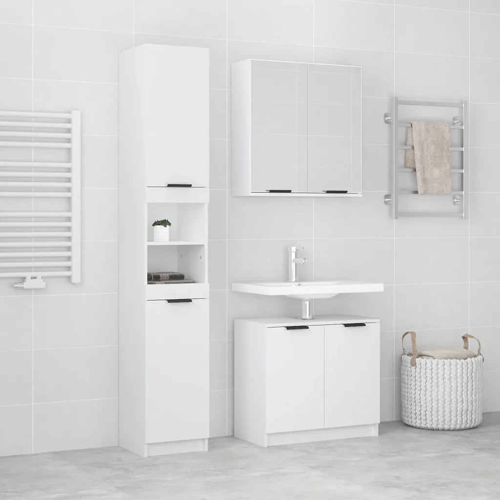 Set di Mobili da Bagno | Armadio da bagno 3 pz Bianco in Legno Multistrato