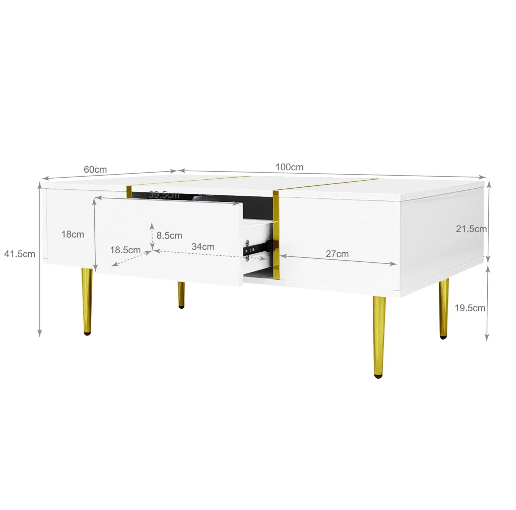 Set mobile TV e tavolino da salotto bianco lucido con dettagli oro