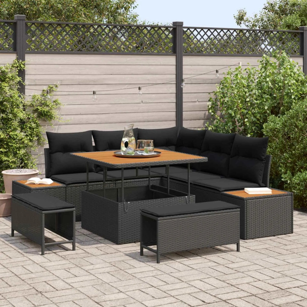 Set Divano da Giardino con cuscino 8 pcs Nero Poly Rattan 3364854
