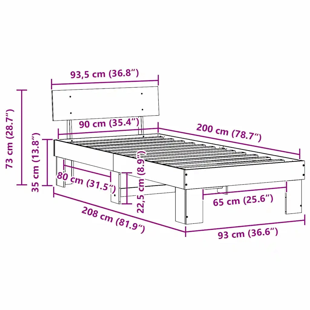 Struttura del letto Marrone cerato 90 x 200 cm Pino massello 872586