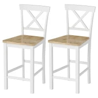 Set di 2 Sgabelli da Bar con Schienale e Poggiapiedi, Legno di Gomma, per Cucina, Sala da Pranzo, Bar, Rovere+Bianco