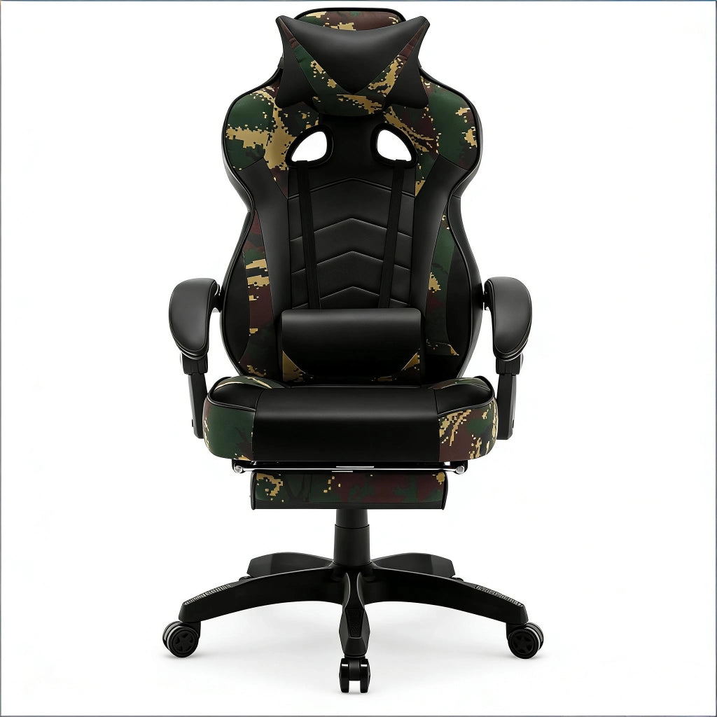 Sedia gaming reclinabile in ecopelle nero e verde con poggiapiedi estraibile e altezza regolabile