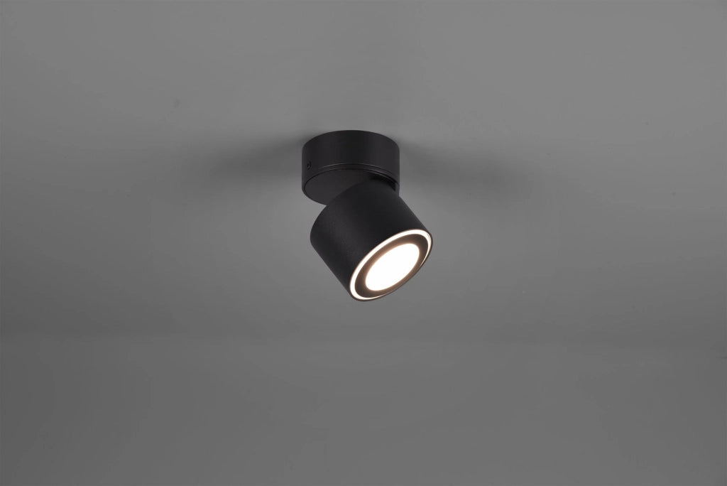 TAURUS SPOT LED 5W 450lm, 3000K METALLO NERO ORIENTABILE GIREVOLE BI-EMISSIONE INTERRUTTORI SEPARATI H. 10,9CM