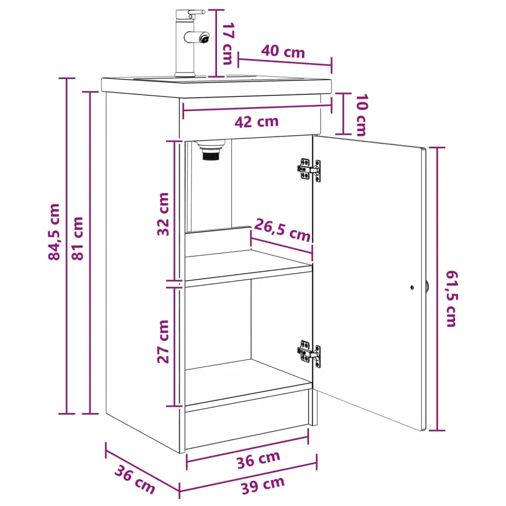 Mobile da bagno con lavabo Sonoma grigio 42 x 40 x 84,5 cm 890000